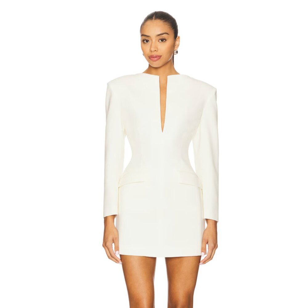 NEW The Andamane Tidle Structured Blazer Mini Dress Ivory White Long Sleeve 42